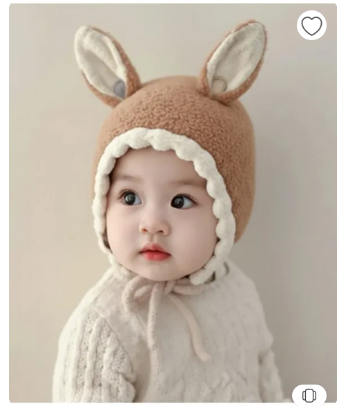 Ziory Woollen Knit Bunny Ear Applique Detailed Cap - Brown - Circumference 44 - 48 Cm 6 - 12 M